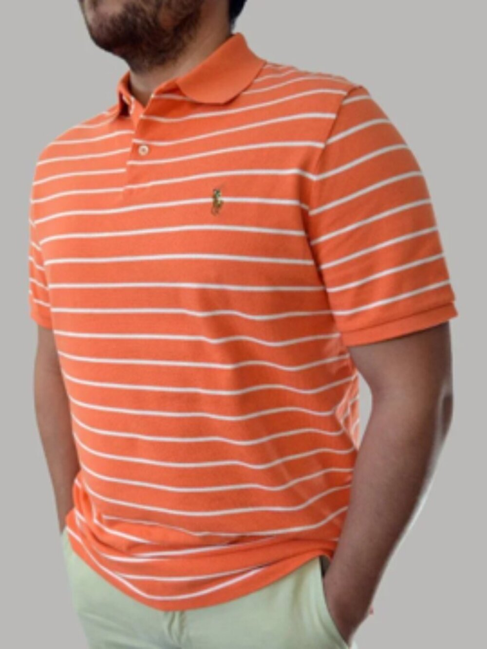 EUC Ralph Lauren Polo Orange/White stripe Cotton polo--sz Large